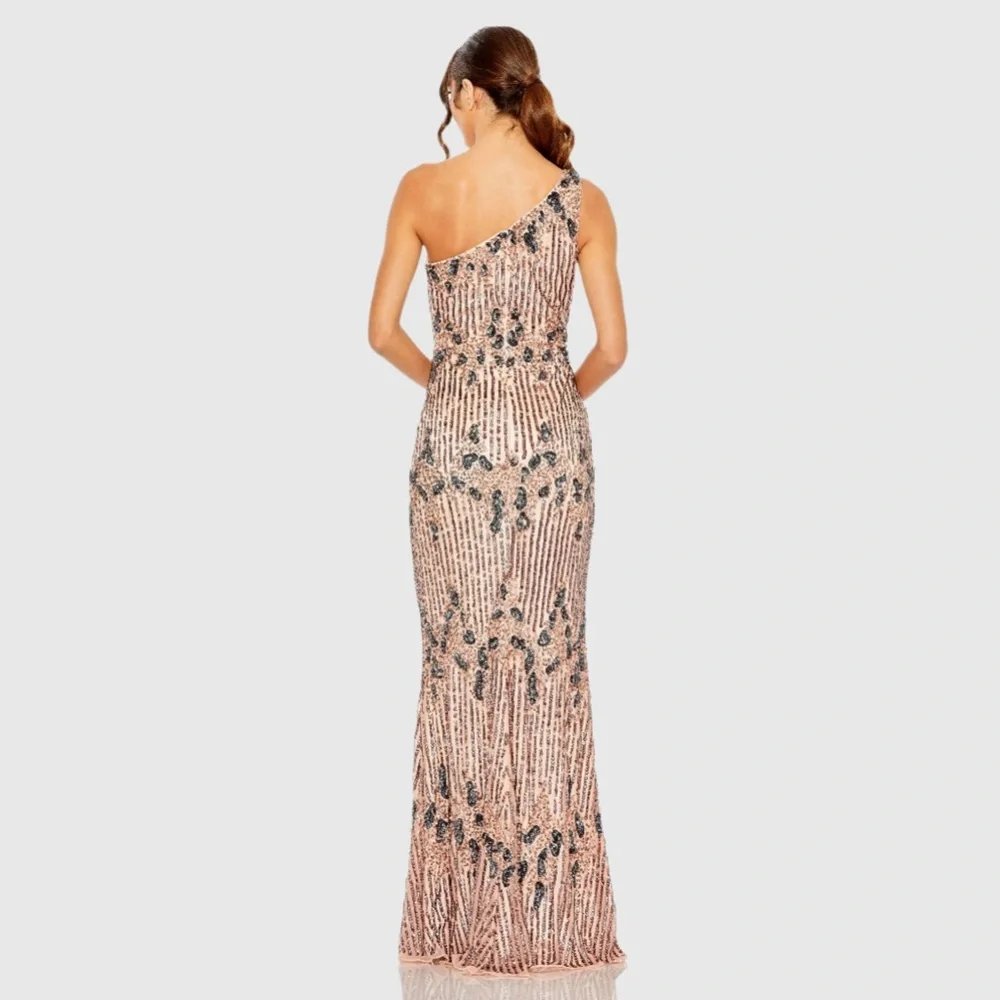 NWT $798 MAC DUGGAL Multicolor One Shoulder Embellished Sequined Gown Dress 5976 - Picture 4 of 4
